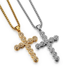 Hip Hop Kreuz Anhänger Halskette Edelstahl Zirkonia Eingelegt Schmuck Für Männer Frauen Rock Nachtclub Stil Kette