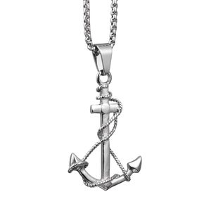 Nautical Stainless Steel Anchor Pendant Necklace Silver Cross Rope Wrap Pendant Punk Hip Hop Men Retro Jewelry Gift