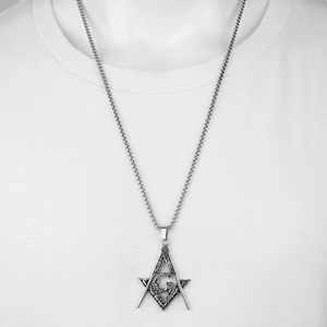 Hip hop Freemason pendant with silver square box chain necklace in retro titanium steel