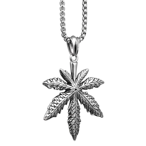 Hip-hop style stainless steel maple leaf pendant necklace with silver chain for men