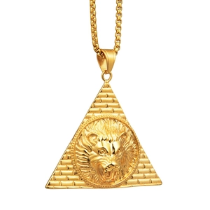 Collier pendentif pyramide tête de lion dorée hiphop avec chaîne épaisse pour hommes et femmes