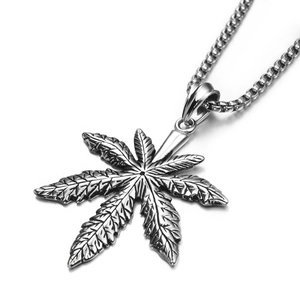Vintage Stainless Steel Leaf Pendant Necklace Retro Hip Hop Streetwear Rock Punk Unisex Jewelry Accessories Metal Necklace