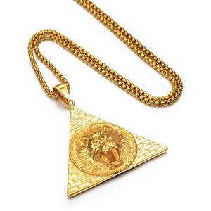 Collier hip hop pendentif pyramide tête de lion doré avec chaîne box pour hommes