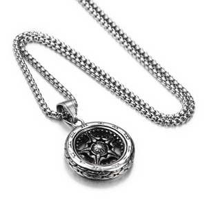 Industrial style roman numeral wheel pendant necklace in vintage silver finish for men and women