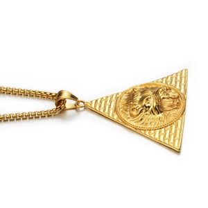 Collier pyramide or hip hop avec pendentif tête de lion et chaîne box pour hommes et femmes