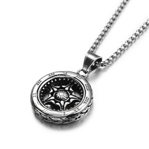 Vintage Titanium Steel Roman Numeral Wheel Pendant Necklace For Men Women Punk Hiphop Star Gear Rim Jewelry Gift