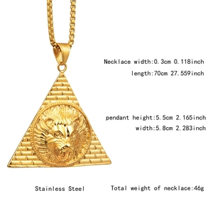 Détails des dimensions et du matériau du pendentif pyramide lion en acier inoxydable doré