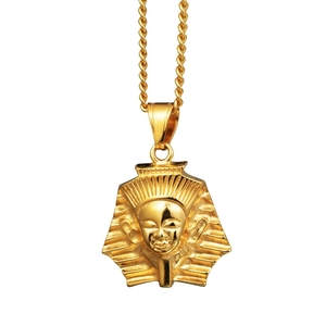 Hip hop style gold Egyptian Pharaoh pendant necklace with twisted link chain for men