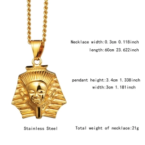 Detailed specs of the gold Pharaoh pendant necklace in polished stainless steel