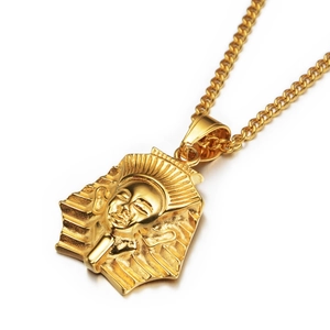 Hip Hop Gold Pharaoh Mask Pendant Necklace For Men Women Stainless Steel Ancient Egyptian Style Street Fashion Jewelry