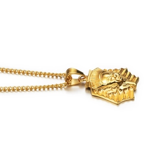 Hip hop style gold Egyptian Pharaoh pendant necklace with polished cuban chain link