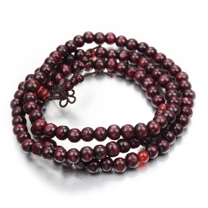 Bracciale Vintage in Perline di Legno Rosso Marrone Scuro Perline da Preghiera Buddiste Avvolgimento Multistrato Con Nodo Cinese Gioielli Unisex
