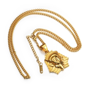 Hip hop style gold Egyptian Pharaoh pendant necklace with stainless steel O-chain link