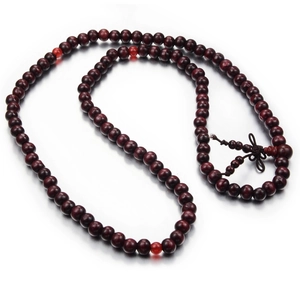 Collana classica in legno rosso scuro con perline di agata e nappa a nodo cinese