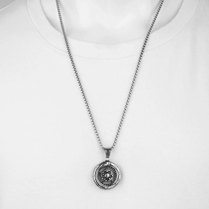 Hiphop Roman numeral wheel pendant necklace in vintage titanium steel for men and women