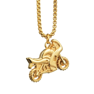 Pendentif moto en or poli avec collier détaillé de charme de moto de course