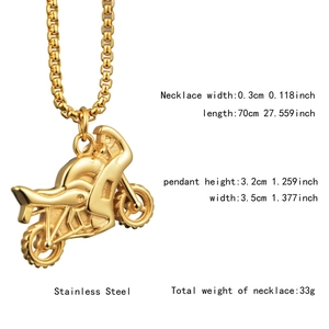 Paramètres de taille détaillés du collier avec pendentif moto en acier doré
