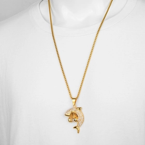 Collana hip hop con ciondolo a delfino dorato e cristalli scintillanti per donna