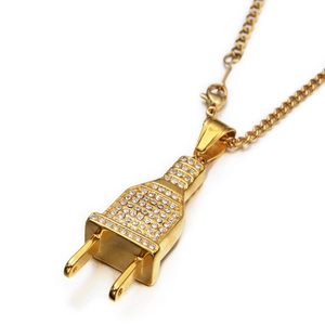 Creative Plug Pendant Necklace For Men Women Stainless Steel Gold Plated Full Rhinestone Iced Out Hip Hop Personalized Jewelry