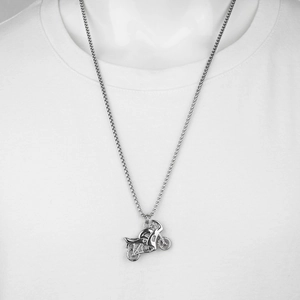 Collier hip hop en acier titane unisexe avec pendentif moto en argent détaillé
