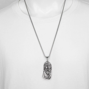 Collier en acier inoxydable style hip-hop avec un pendentif de chef guerrier indien