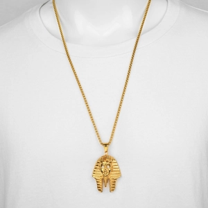 Collier pendentif Pharaon égyptien doré avec cristaux brillants pour style hip hop chic