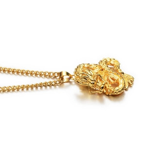 Hip hop style gold Chinese dragon pendant necklace with Cuban chain for men and women