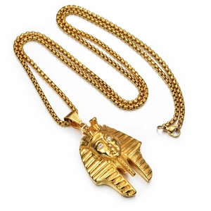 Collier pendentif Pharaon égyptien Hip Hop doré avec des yeux en zircon étincelants