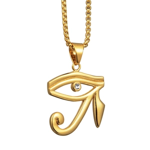 Hip hop Eye of Horus gold pendant necklace in polished titanium steel for men and women