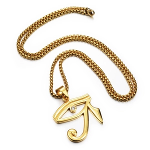 Golden Eye of Horus pendant necklace in stainless steel with sparkling cubic zirconia