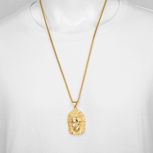 Hip hop style gold titanium steel necklace featuring detailed Indian chief portrait pendant