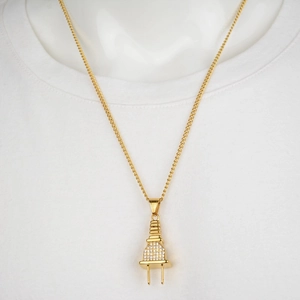 Collier hip hop avec pendentif prise dorée serti de zircons blancs pour hommes et femmes
