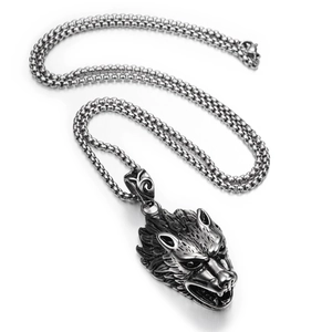 Vintage Titanium Steel Wolf Head Pendant Necklace Hip Hop Punk Animal Gothic Necklace For Men Women Bar Jewelry Gift