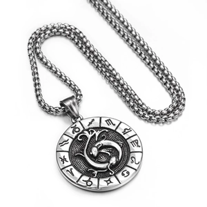 Collier hip hop en acier inoxydable avec médaillon des signes du zodiaque et chaîne