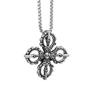 Hiphop cross vajra pestle titanium steel pendant necklace with box chain for men and women