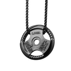 Collier haltère en acier inoxydable noir avec chaîne maille box pour homme style hip hop