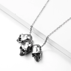 Hip Hop Gothic Punk Titanium Steel Three Skull Pendant Necklace Distressed Retro Streetwear Party Jewelry Accessory For Men