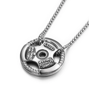 Collier avec pendentif haltère en acier inoxydable pour homme avec chaîne box chic