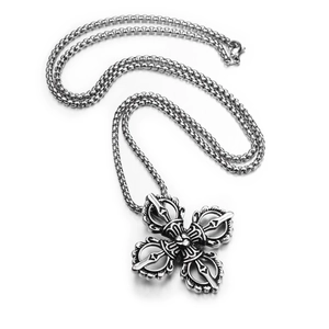 Retro Titanium Steel Vajra Cross Pendant Necklace Hiphop Oxidized Silver Tone Religious Dharma Jewelry For Men Women Gift