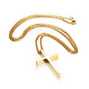 Collier avec pendentif croix dorée en acier titane au style hip hop minimaliste