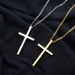 Collier Pendentif Croix en Acier Inoxydable Poli Minimaliste Bijoux Style Hip Hop Pour Hommes Et Femmes Accessoire Quotidien