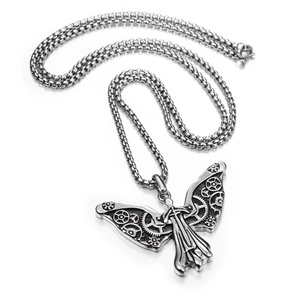 Collier papillon steampunk hiphop avec engrenages mécaniques en acier inoxydable