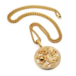 Hip-Hop Drachen Anhänger Halskette in Gold mit Kristallbesatz für Herren und Damen Mode