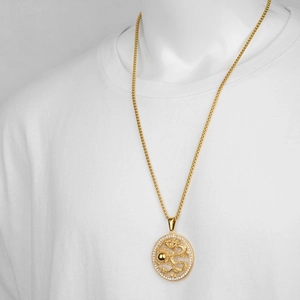 Hip-Hop-Halskette mit goldenem Drachenmedaillon und weißen Kristallen für Damen und Herren