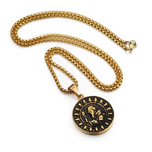 Hiphop gold plated religious medallion necklace with saint relief and box chain