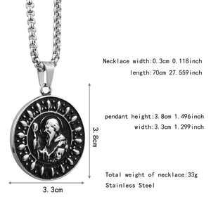 Detailed size chart for stainless steel hiphop necklace showing dimensions and weight