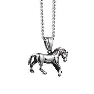Collana con ciondolo a forma di cavallo stile hip-hop in acciaio al titanio lucido per uomo e donna