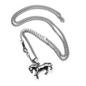 Collana hip hop in acciaio inossidabile argento con pendente a forma di cavallo al galoppo