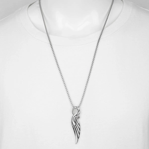 Collana hip-hop in acciaio inossidabile argento con pendente ad ala e catena box per uomo e donna