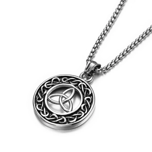 Hip hop Celtic knot pendant necklace in vintage steel finish with durable box chain